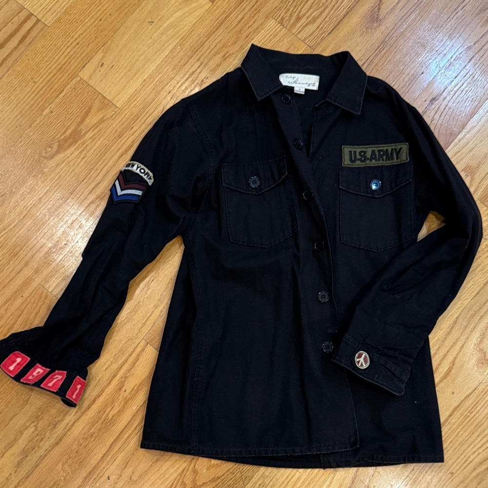 Black Military Style Jacket with Patches
